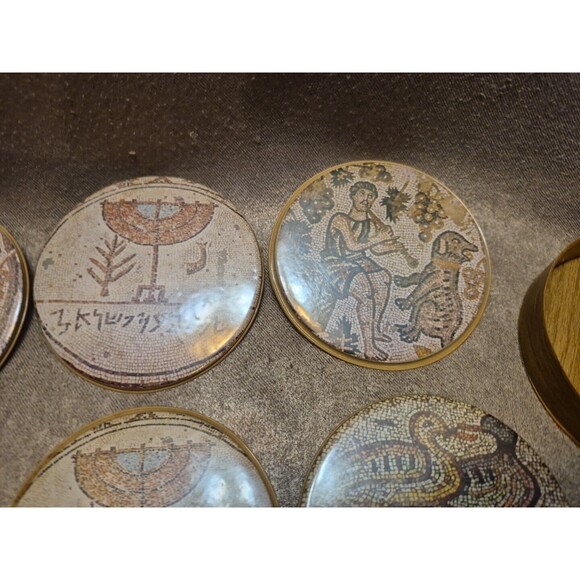 VTG RARE 1959 Vinyl Israel Souvenir Drink Coasters SET OF 11 3 1/2" - Picture 12 of 16